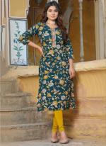 Rayon Green Casual Wear Printed Readymade Kurti